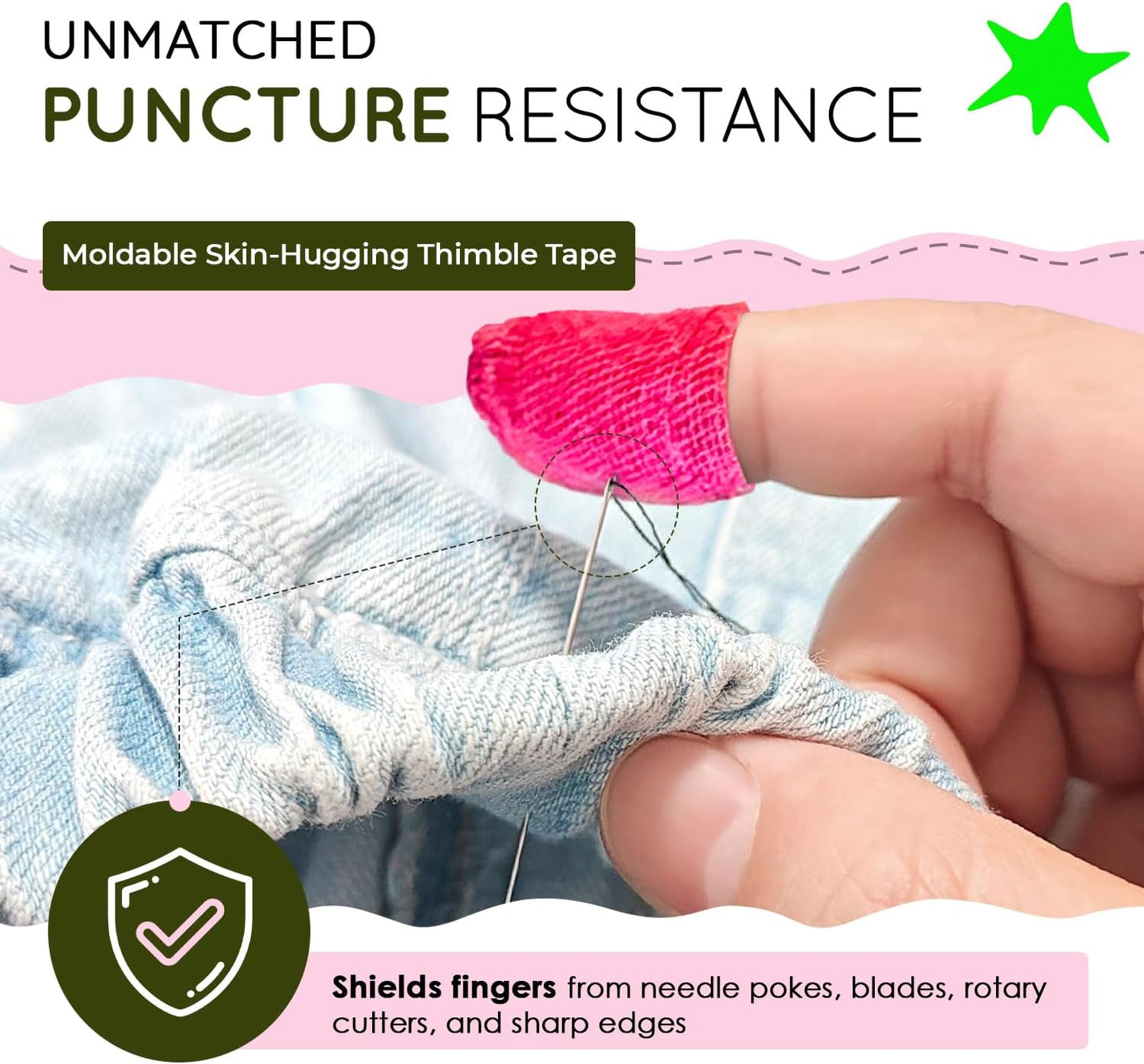 THIMTEC - The Original Thimble Tape for Hand Sewing - Fully Adjustable Nail & Finger Protector - A Smarter Alternative to Classic Knitting Thimbles - Neon Flamingo, 3-Pack