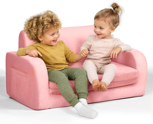 3-in-1 Extra Wide Convertible Kids Couch, Flip Open Toddler Couch to Lounger by LittleDove
