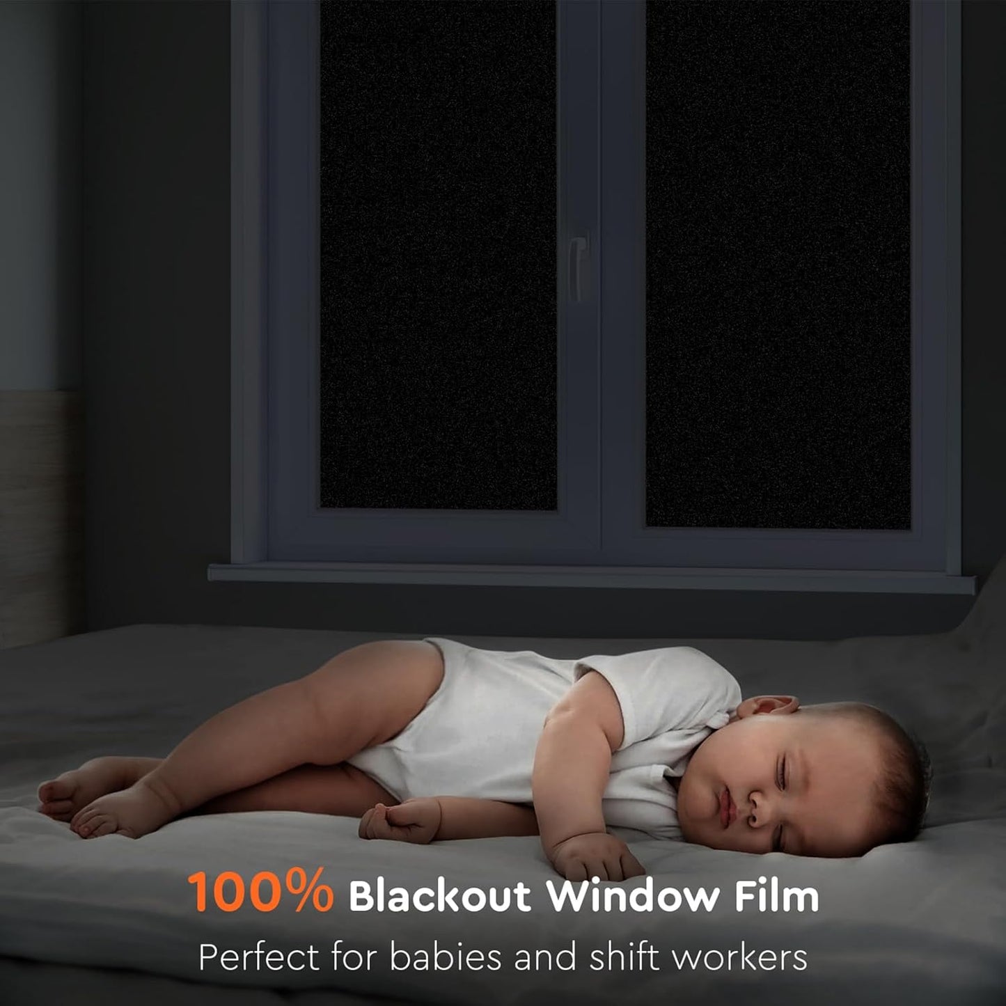 Kromapolis Blackout Window Privacy Film Total Light Blocking Room Darkening Window Covering, Removable Static Cling Frosted Glass Tint, Non-Adhesive, Black 11.8'' x 78.7''