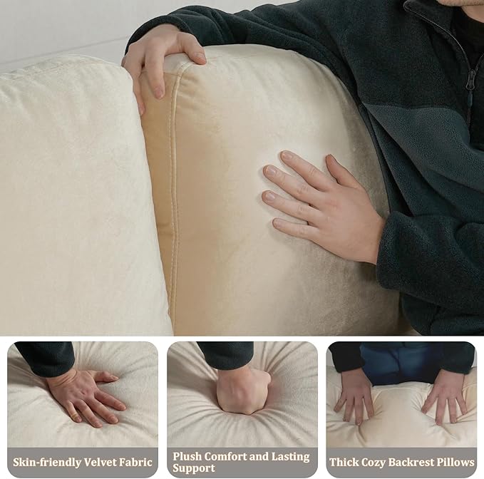 EASE MOOSE Large Seat Velvet L-Shaped Sofa, Soft 4 Seat Couch - Image 7
