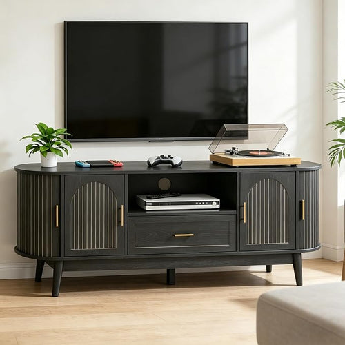 63" Fluted TV Stand for Tvs up to 70", Mid-Century Modern Entertainment Center by Mxtxmy