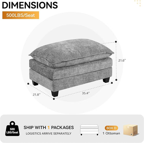 35‘’ Modern Chenille Cloud Sofa Ottoman, Rectangle Ottoman - Image 2