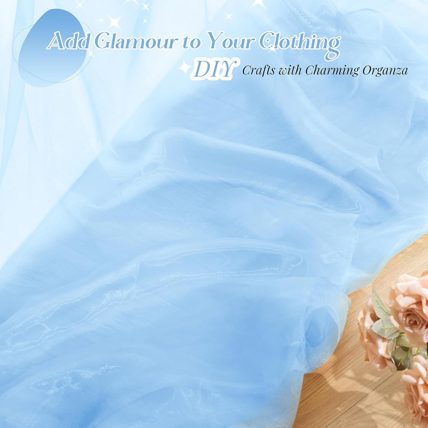 P Pothuiny Sheer Organza Fabric by The Yard, 1 Yard x 60 Inch Wide Bridal Light Blue Organza Tulle Fabric Roll Shiny Gauze Fashion Dress Sewing Craft for Wedding Party Decorations Backdrop