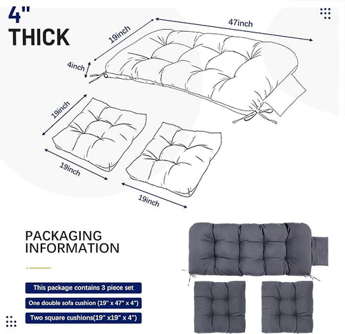 3 Pcs Wicker Chair Cushions Patio Loveseat Chaise Cushion Set - Image 2
