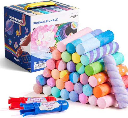 Jar Melo 38 PCS Sidewalk Chalk for Kids- Colored Sidewalk Chalk with Holder,Jumbo Washable & Non-Toxic Chalks-Outdoor Play and Chalkboard Art for Kids and Toddlers Gifts