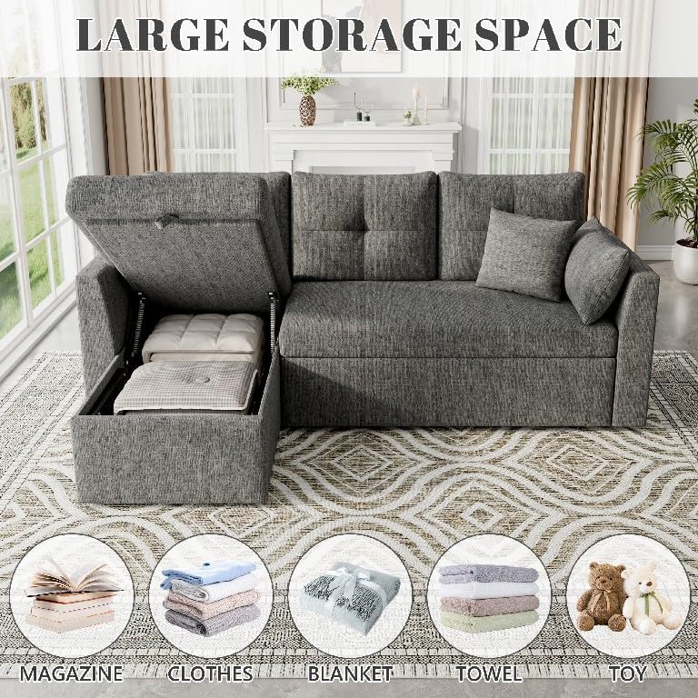 Huatean Home Sleeper Sofa Couch, Sectional Sofa Bed, Dark Grey - Image 5