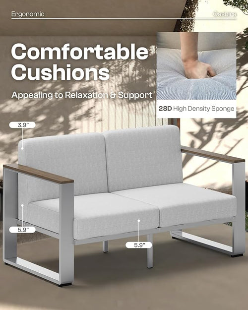 2 Pieces Outdoor Aluminum Armchair, Modern Patio Patio Furniture - Image 2