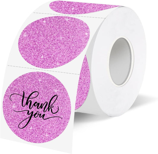 1.5" Holographic Direct Thermal Label Stickers, Round Printable Rainbow Glitter Thermal Printer Sticker Labels for Gift Wrapping, Self-Adhesive DIY Custom Logo Design- Glitter Pink
