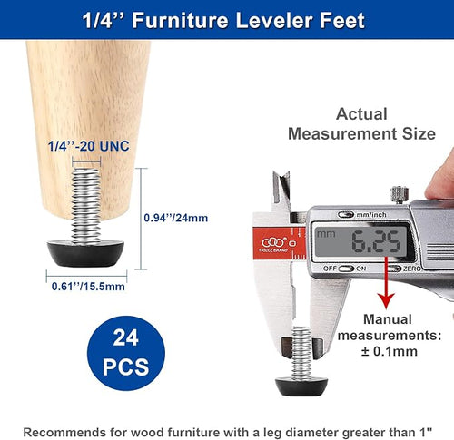 24 PCS 1/4‘’ UNC Thread Adjustable Furniture Levelers Screw in Threaded - Image 2