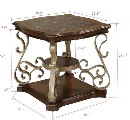 26.2'' 2-Tier Square End Table Marble Paper Top Coffee Table - Image 2
