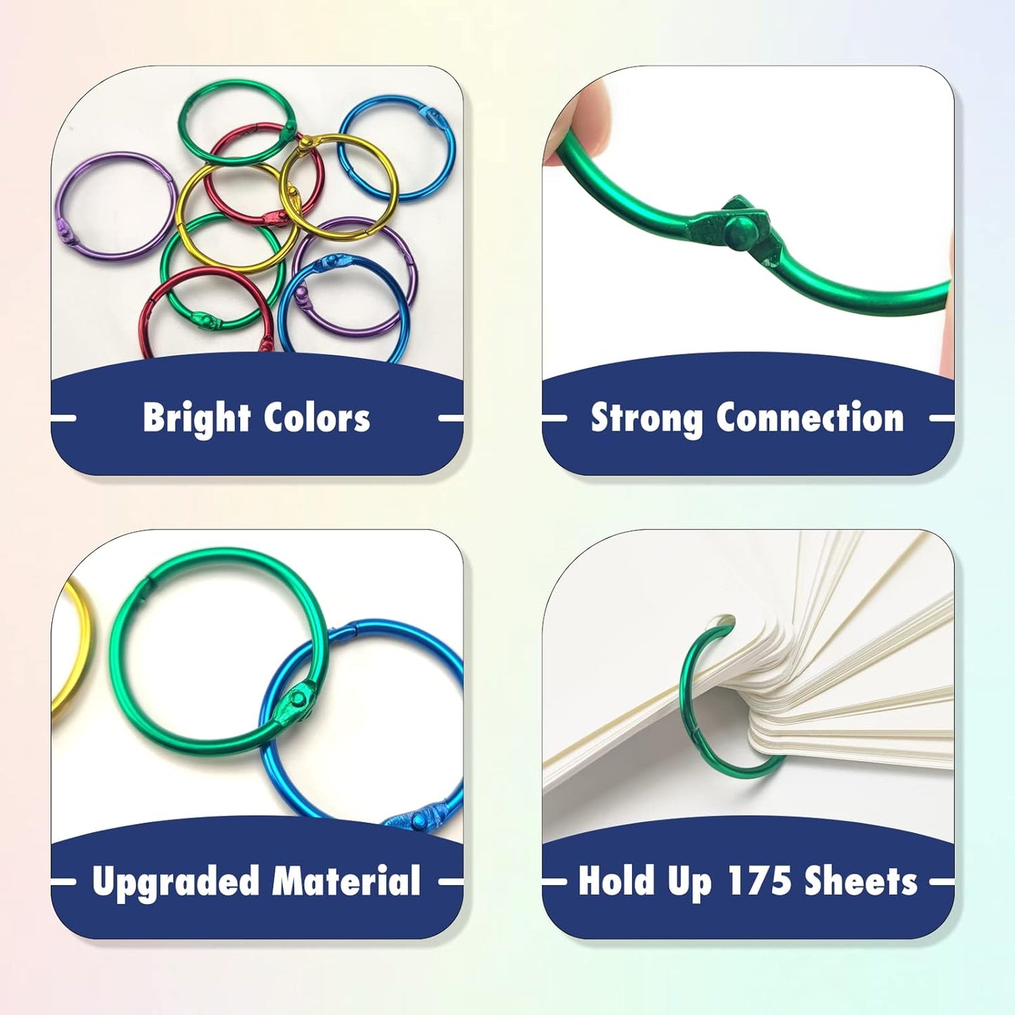 OWLKELA 1 Inch Binder Rings, Office Book Rings, Loose Leaf Rings, 50 Pcs Metallic Assorted Colors