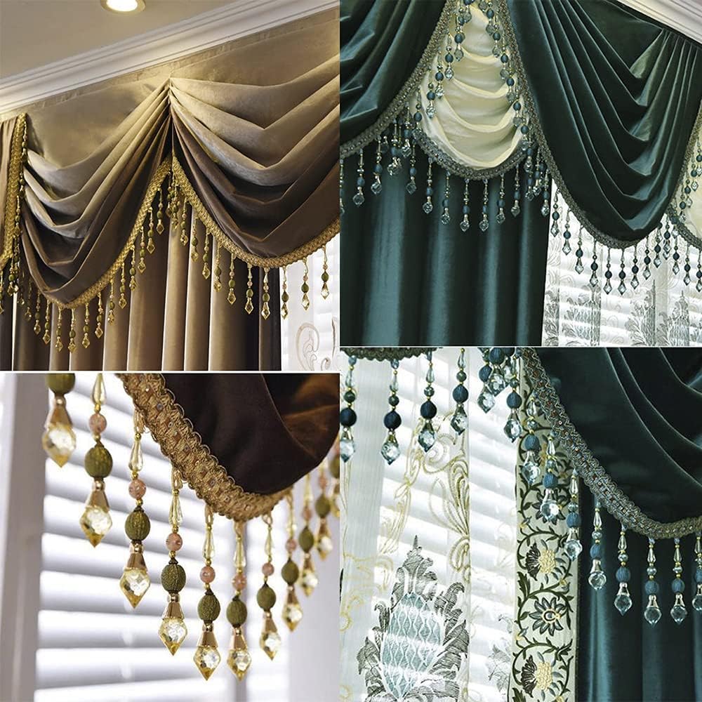 3yards Beading Fringe Trimming Long Beads Tassel Curtain Trim Ribbon Trim for Cover Edge Decorative (deep blue)