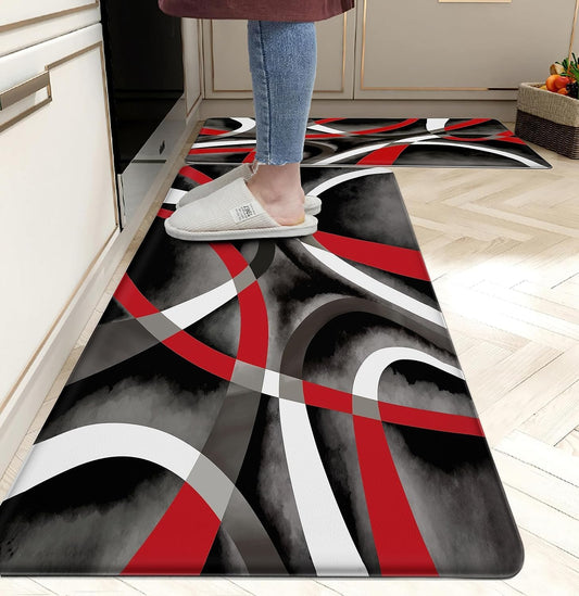 Kitchen Mats for Floor red Kitchen Rugs Modern Abstract Circle Anti Fatigue Kitchen Mats Waterproof Floor Mats Cushioned Non-Skid Standing Mats for Laundry, Office, Set of 2,17.3 x 28+17.3 x 47 Inch