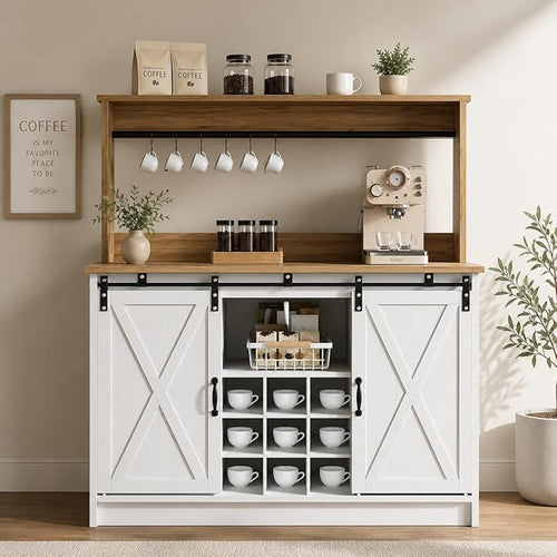 4ever2buy Farmhouse Coffee Bar Cabinet by 4ever2buy