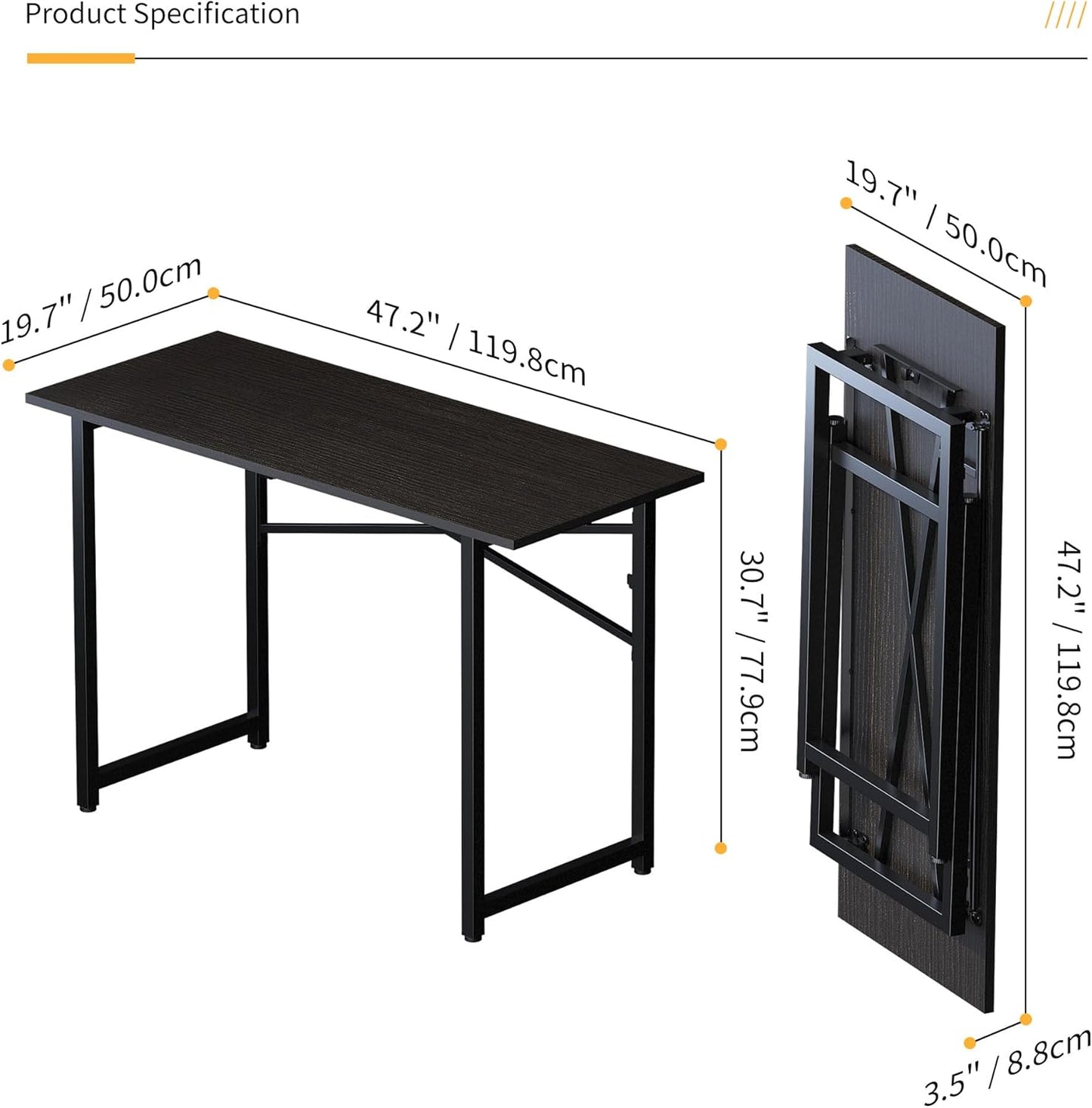 Folding Computer Desk 47 inch Writing Gaming Computer Camping Table, No Assembly Required Home Office Desk, Black