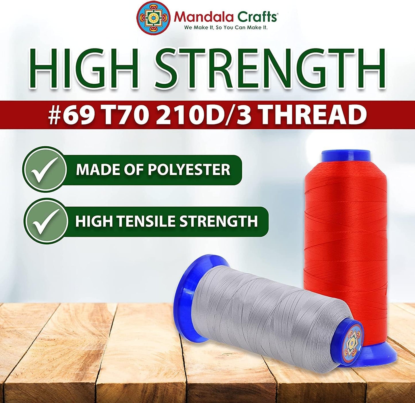 Mandala Crafts Yellow Heavy Duty Thread -1500 Yds Tex 70 Thread for Sewing Drapery Jeans Leather Hair - Bonded Polyester Thread Outdoor Marine Upholstery Threads