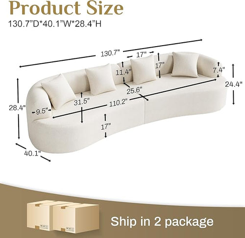 131" Oversized Sectional Sofa for Living Room, Modern Luxury Plush Chenille - Image 2