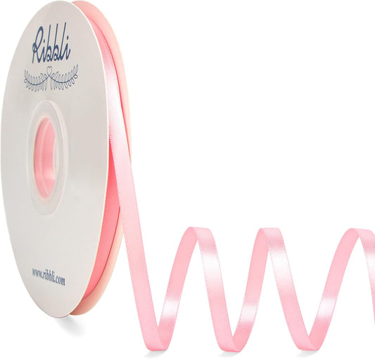 Ribbli Pink Satin Ribbon,Double Faced Satin 1/4 inch x Continuous 50 Yards,Silver Ribbon Use for Bows Bouquet,Gift Wrapping,Wedding Decoration,Floral Arrangement
