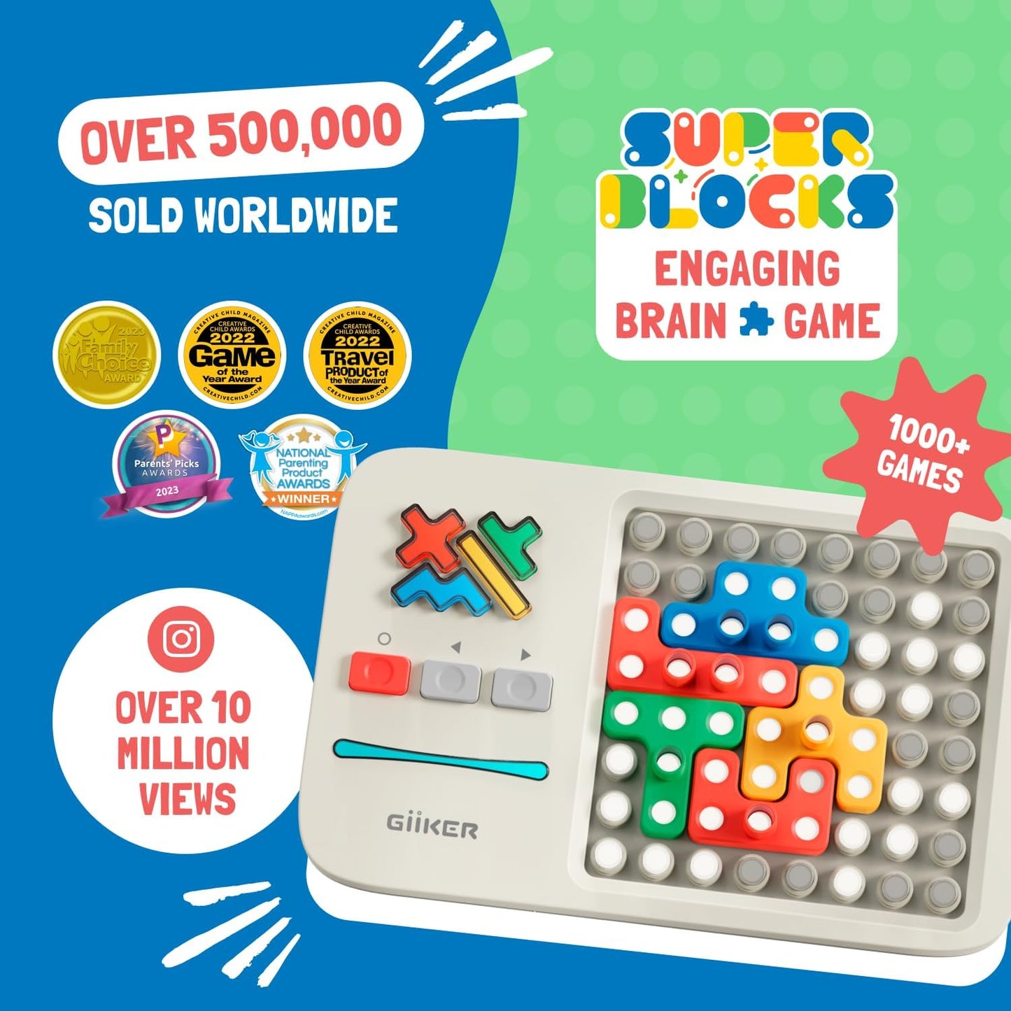 GiiKER Super Blocks STEM Toys – Pattern Matching Puzzle Game with 1000+ Challenges, Brain Teaser Toy for Kids & Teens, Travel Game & Birthday Gift for Boys and Girls