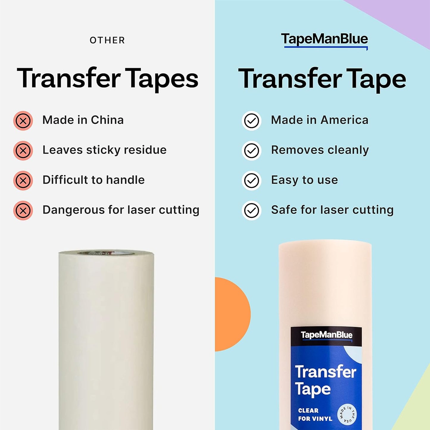 12" x 300' Roll of Clear Transfer Tape for Vinyl, Made in America, Premium-Grade Vinyl Transfer Tape for Crafts, Decals, and Letters