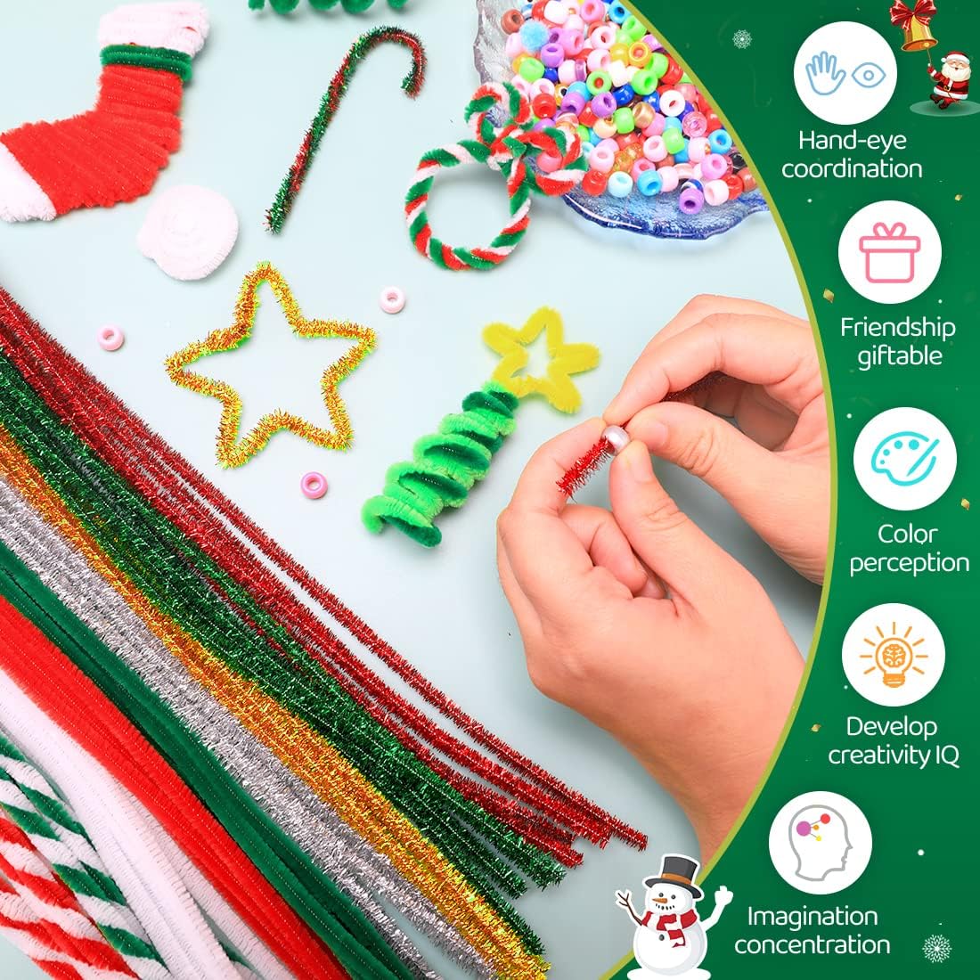 Iooleem 200pcs Silver Glitter Pipe Cleaners, Glitter Chenille Stems, Pipe Cleaners for Crafts, Pipe Cleaner Crafts, Art and Craft Supplies, Christmas Pipe Cleaners.