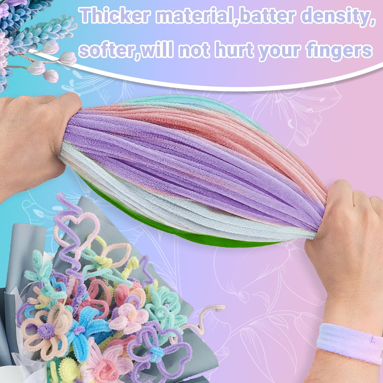 400 Pcs Pipe Cleaners Craft Kit and Craft Supplies Set, 4 Colors Chenille Stems Craft Kits. Includes Floral Tape, Wire, Stems and More, DIY Arts and Crafts Supplies for Flower Making (Purple)