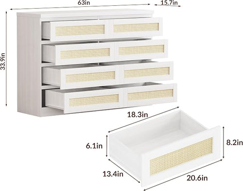 47 Inch Rattan 8 Drawer Dresser, Modern Farmhouse Chest of Drawers, Tv Stand - Image 2