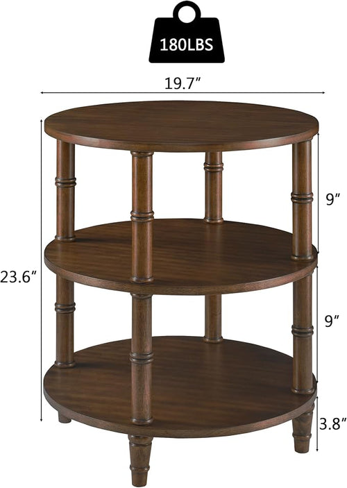3-Tier Solid Wood Round End Table, Sofa Side Table - Image 2