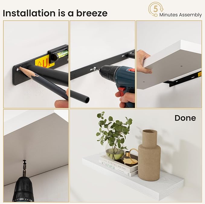 Fun Memories Floating Shelves for Wall, 48 Inch Long Set of 2 Rustic Wood Wall - Image 8