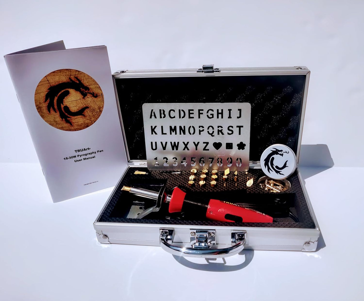 TRUArt Wood and Leather Pyrography Pen Set - Best Woodburning and Leather Crafts Burner Tool Kit - 35 Different Tips - Dual Power Mode - 30W and 15W, Gourd (Aluminum Case)