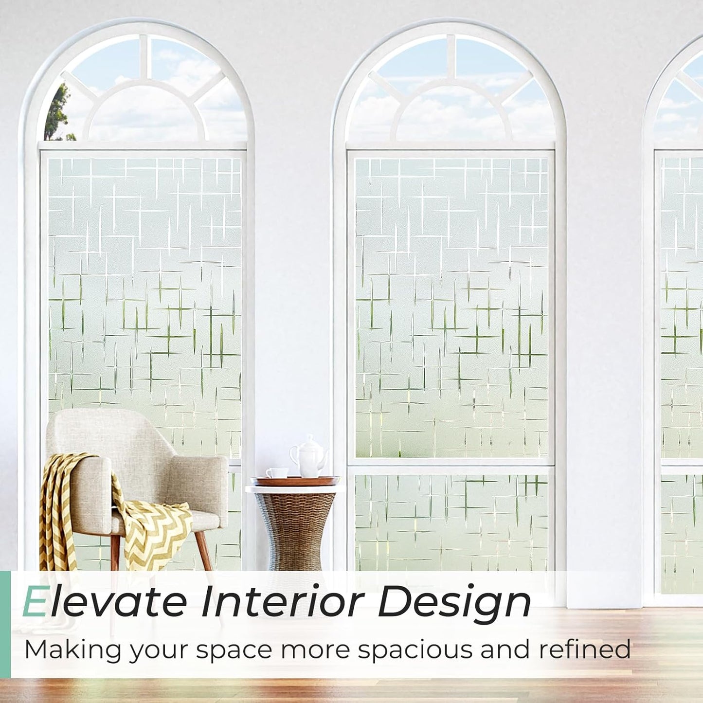 DOWELL Window Privacy Film Frosted Glass Window Film, Sun Blocking Non-Adhesive Glass Cling, Decorative Door Sticker, Self Static-Cling Tint Covering for Home Office, Cross Pattern 23.6" x 157.5"