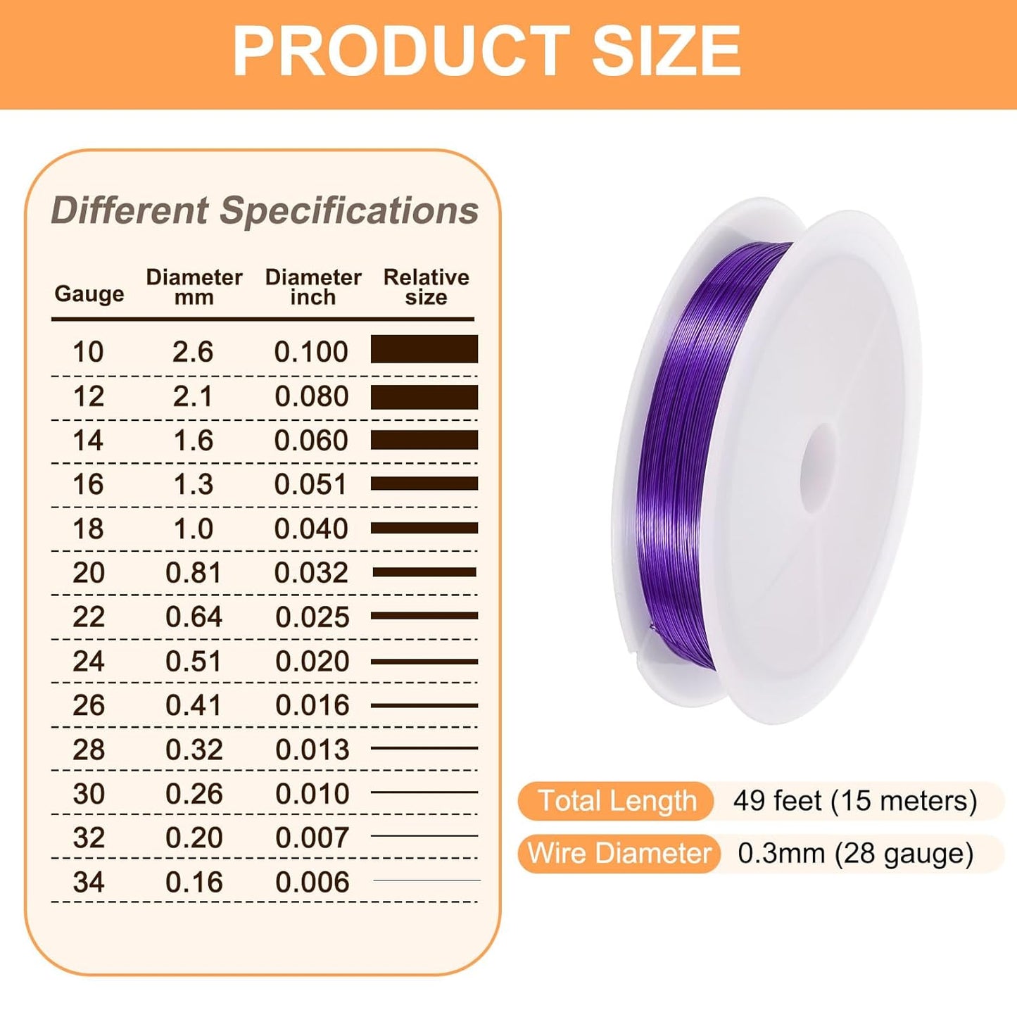 HARFINGTON 49ft Jewelry Wire, 28 Gauge (0.3mm) Brass Craft Soft Metal Tarnish Resistant Copper Beading Wire for Jewelry Making Supplies Crafting, Purple