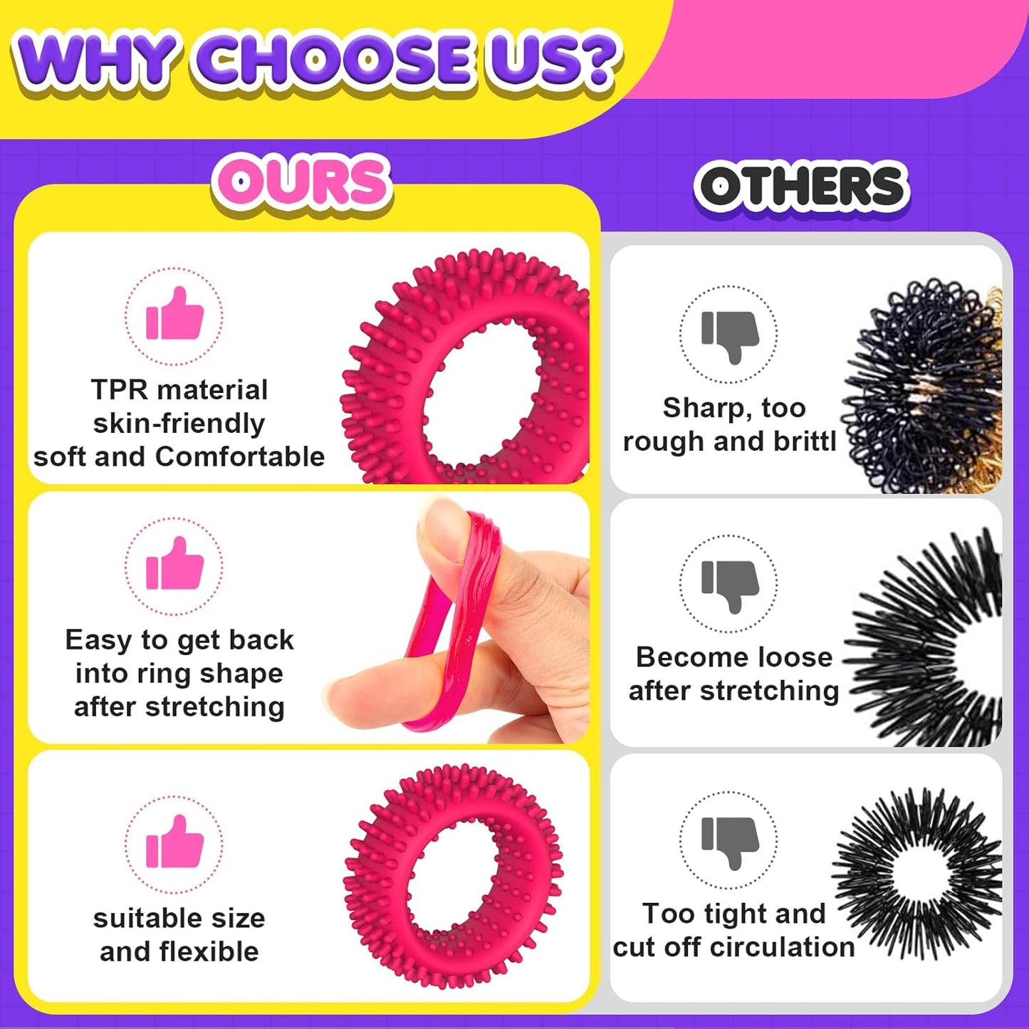 Sensory Toys Fidget Rings for Kids 36Pack: Anxiety Rings for Stress - Stretchy Calming Toys for Autism - Bulk Fidgets for Students Classroom Prize