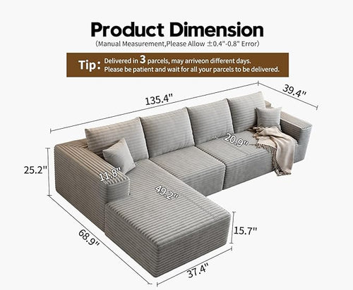 135.4" Cloud Modular Sectional Sofa Couch - Image 2