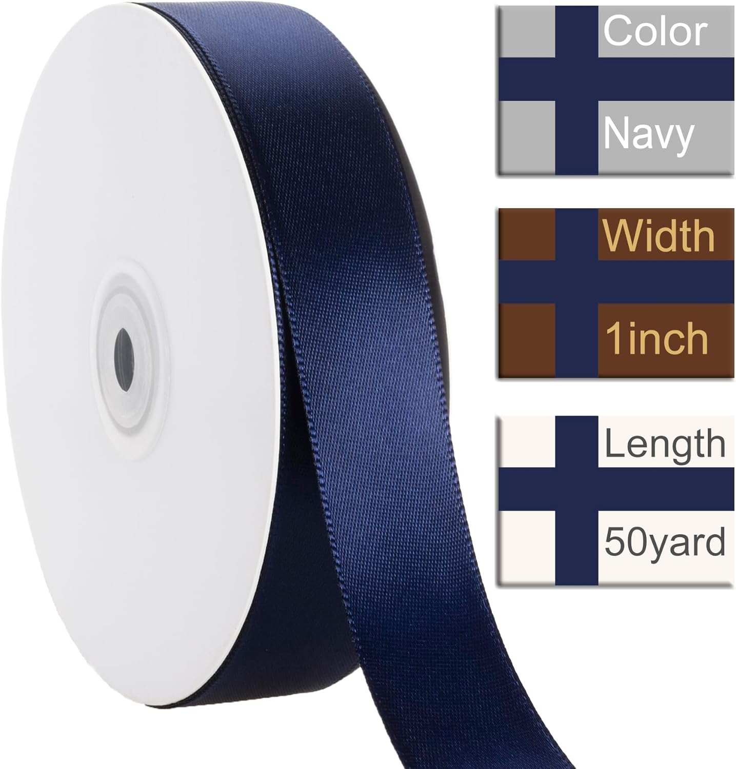 1 Inch Navy Blue Ribbon, 50 Yards Craft Polyester Satin Ribbon Perfect for Gift Wrapping, Handmade Roses, Wedding Party Decorations and DIY Crafts