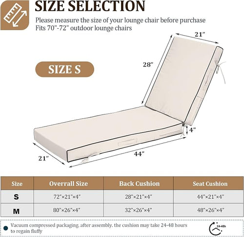 72x21x4in Lounge Cushions for Outdoor Furniture, Outdoor Lounge Chair Cushions - Image 2