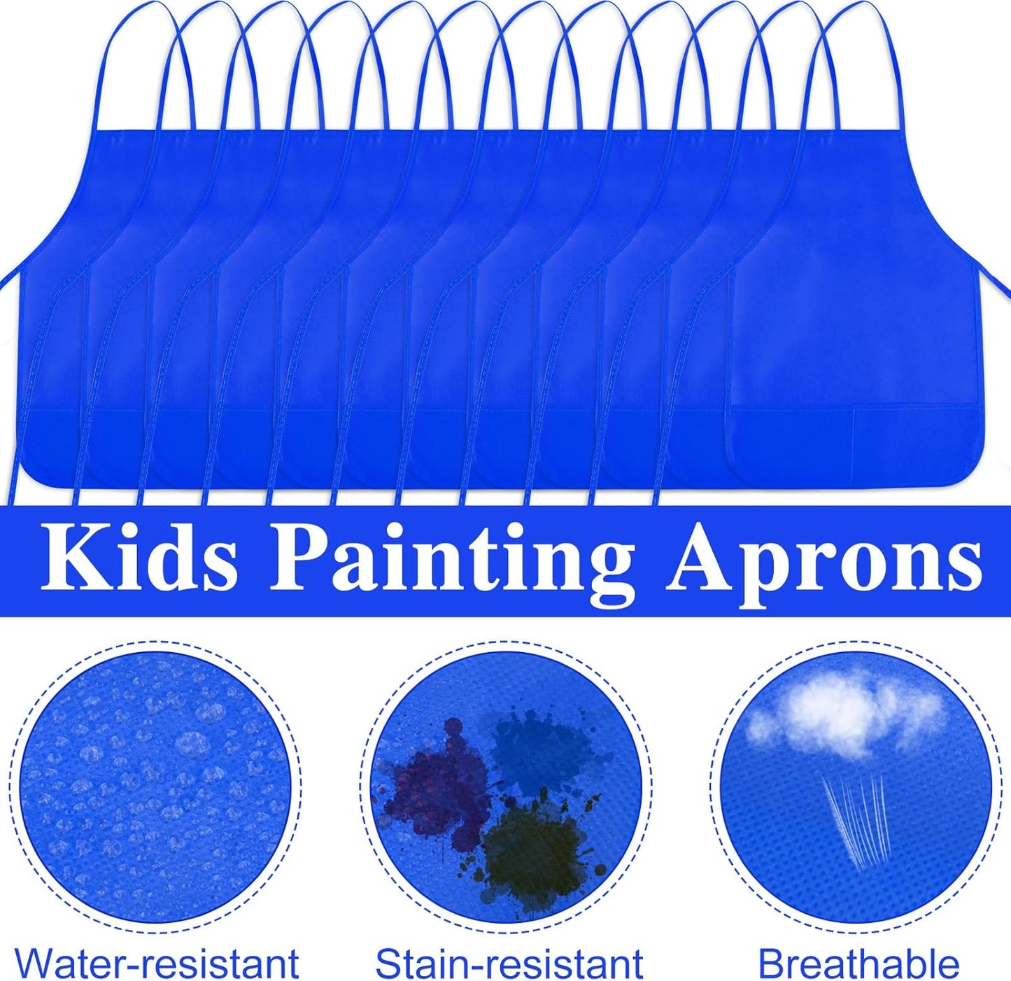 24 Pieces Blue Kids Painting Aprons Kids Art Aprons with 2 Roomy Pockets Kids Aprons for Art Painting Activity Kitchen Crafts