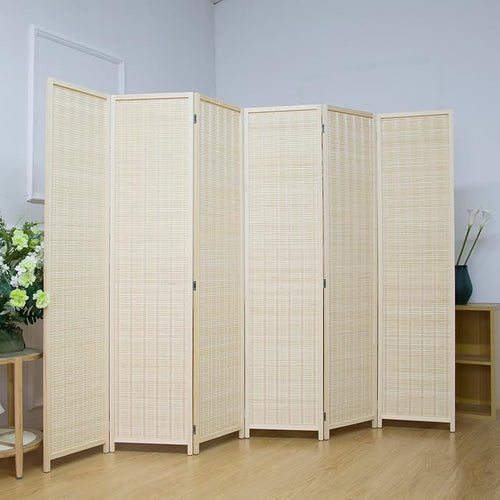 6 Panel Bamboo Room Divider Screen, 5.6 FT Tall Bamboo Divider Folding Privacy - Image 2