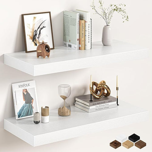 32Inch White Floating Shelves for Wall, 12 Inch Deep Shelves for Bedroom by FunMemories