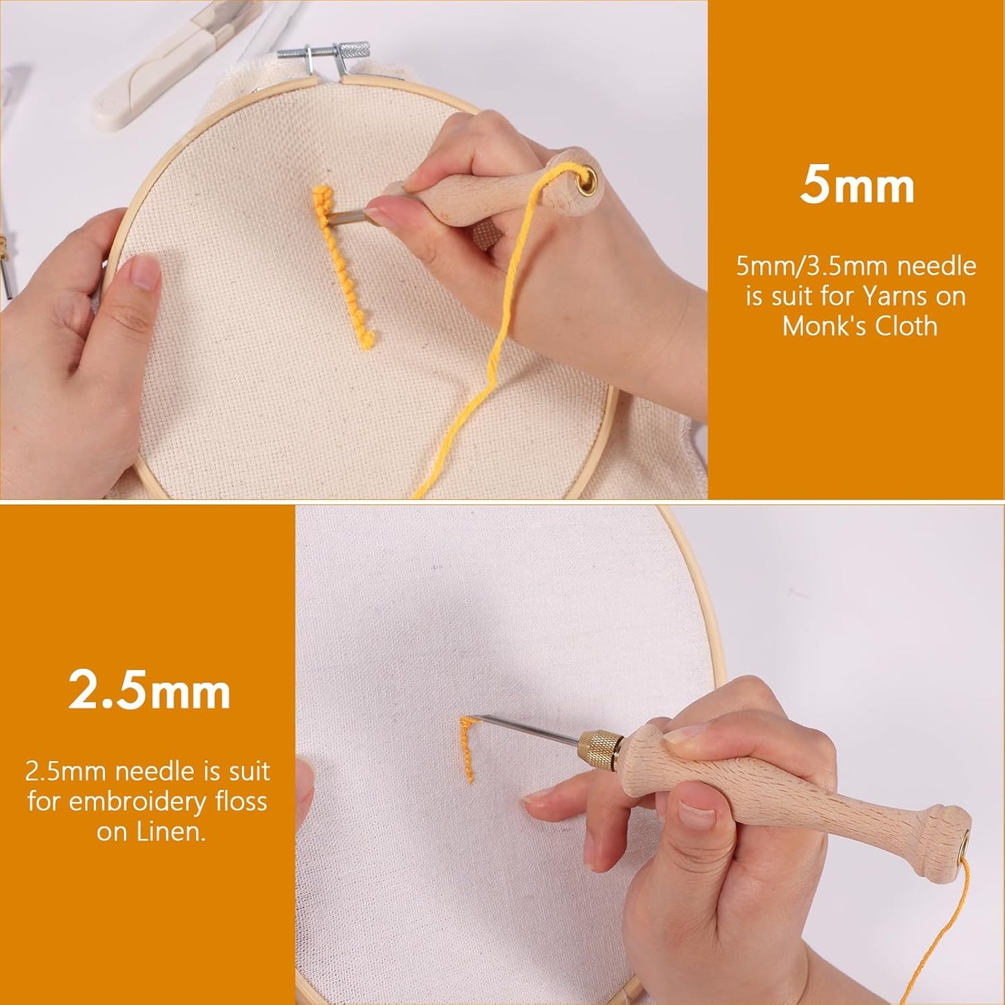 Pllieay Punch Needle, Wooden Punch Needle Tool, Adjustable Embroidery Punch Needle Tool for Punch Needle, DIY Craft Stitching