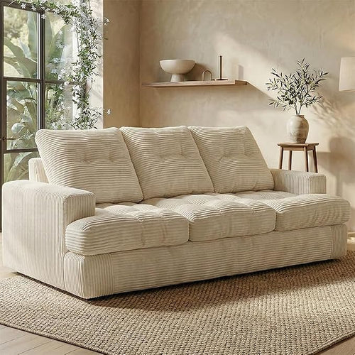 85" Corduroy 3 Seater Sofa in a Box, High-Density Foam Couch, No Assembly by Unknown