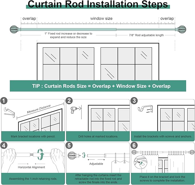 QDWIS Gold Curtain Rods for Windows 28 to 48 inch, Rustic Decorative Drapery - Image 7