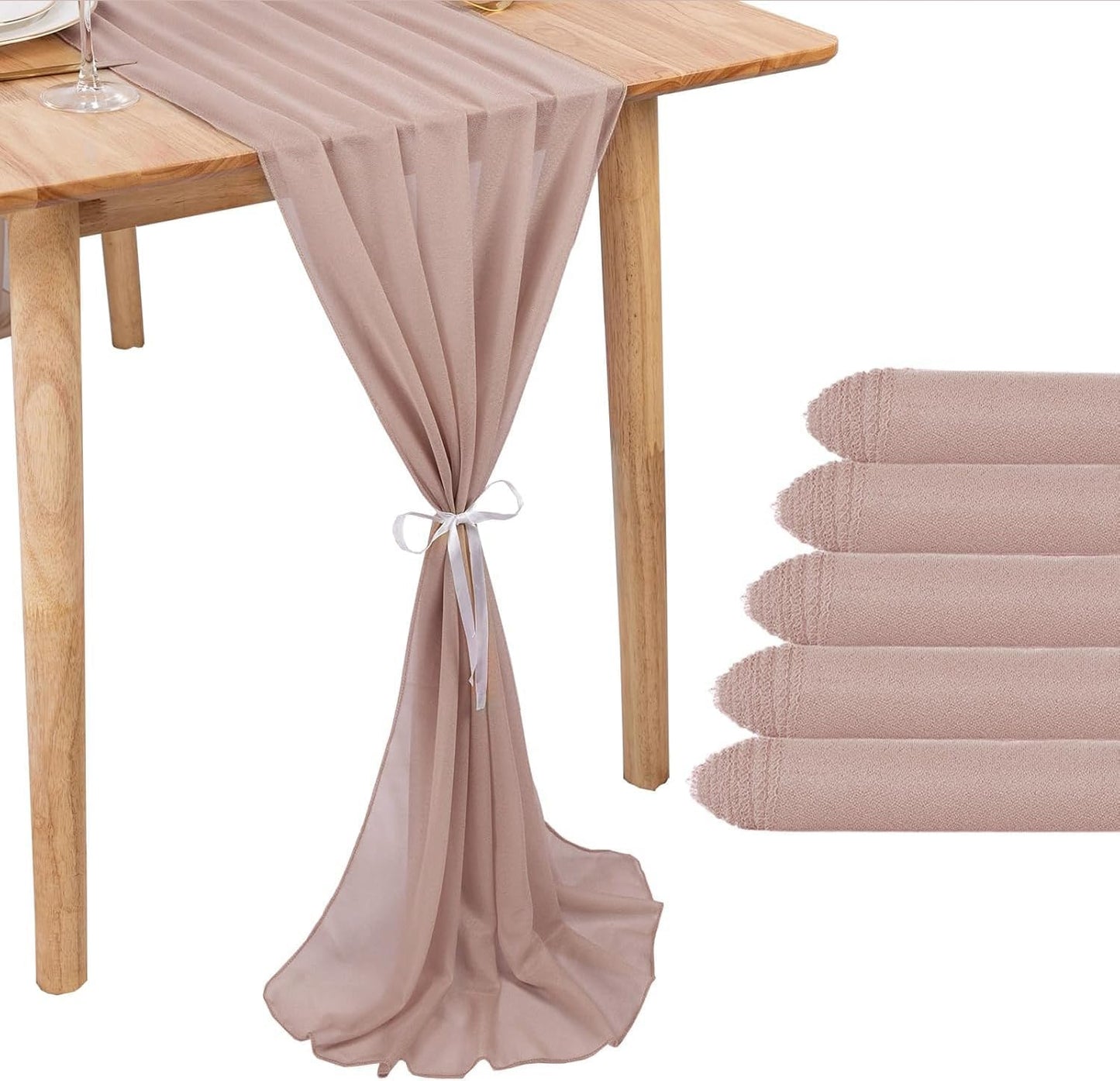 5 Packs Champagne Chiffon Table Runner 30 x 120 Inches Sheer Table Runner 10ft Romantic Chiffon Table Runner for Wedding Decor Birthday Party Bridal Baby Shower Decoration