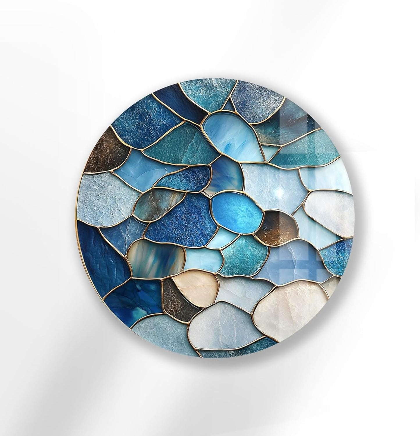 My Photostation.com 31.5''(80cm) Diameter Coastal Blue Stone Mosaic Round Glass Wall Art Tempered Glass Printing Wall Decor Large Wall Art Wall Hangings