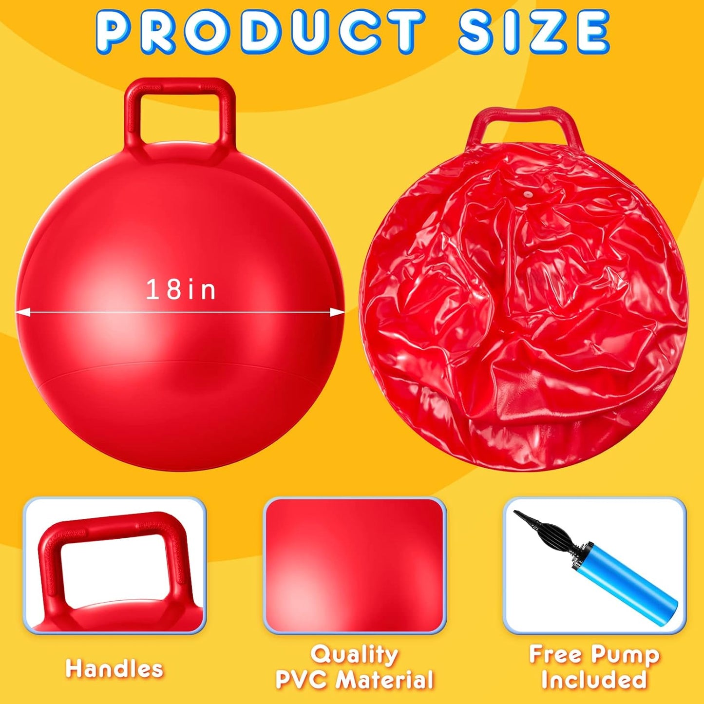 Lewtemi 3 Pcs 18 Inch Bouncing Ball with Handle, Outdoors Hopper Jumping Hopping Ball and Air Pump for Sports Exercise (Red, Blue, Green)