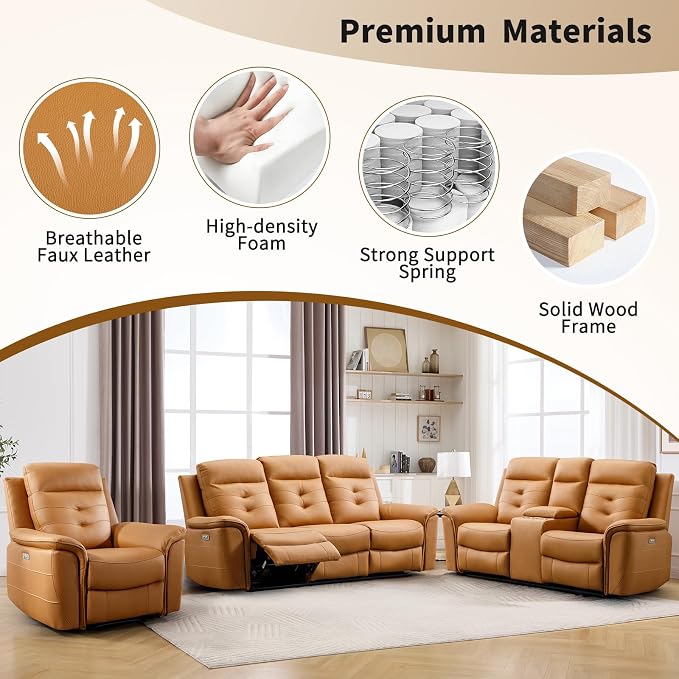 ANJ Power Oversized Reclining Sofa Couch, Breathable Faux Leather 3-Seater - Image 7