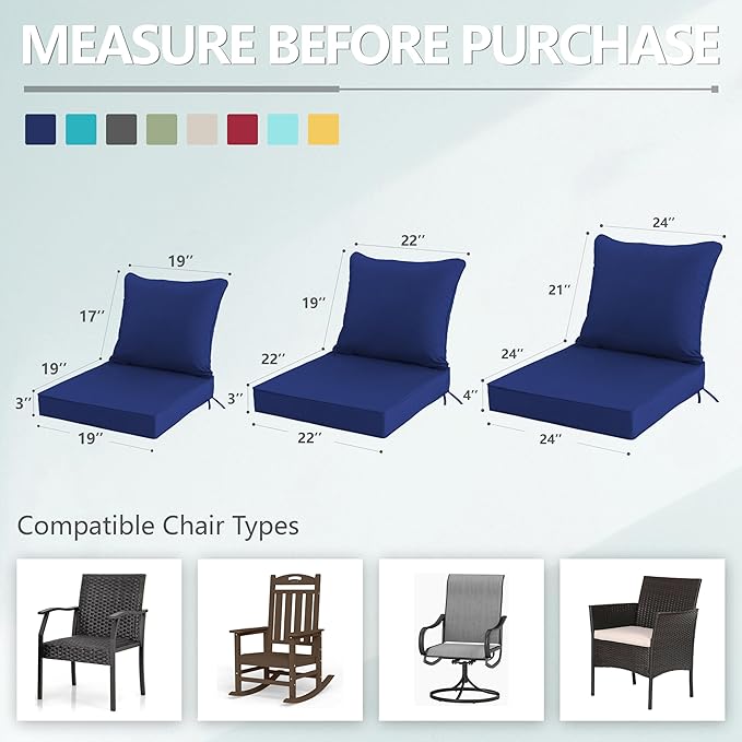 24x24 Inch Outdoor Chair Cushions Set of 4, Patio Furniture Cushions - Image 7