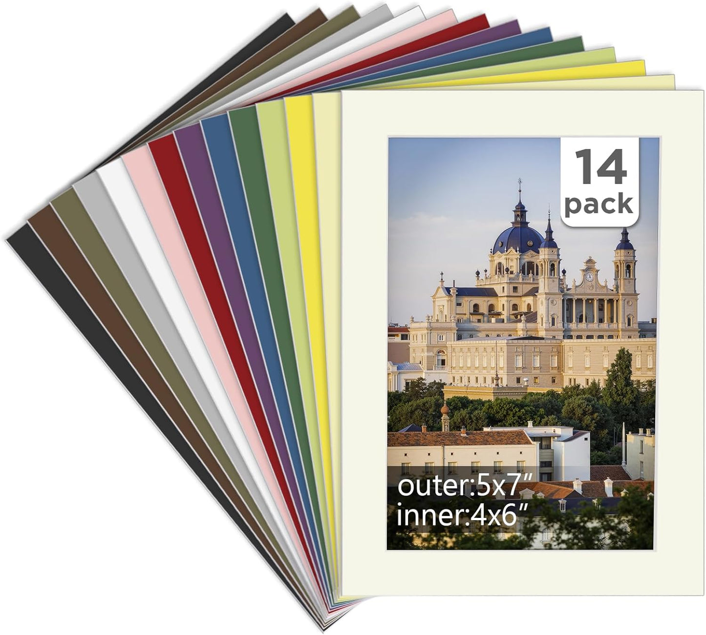 Egofine 14 Packs Picture Frame Mats, 5x7 Picture Mats for 4x6 Photos, Acid-Free Mixed Colors Pre-Cut Photo Board for Photos, Prints, Artworks