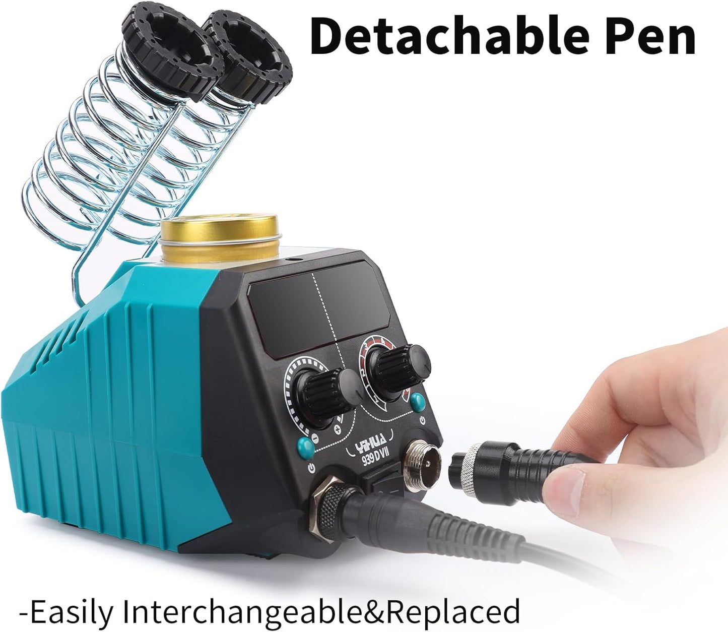 YIHUA 939D-VII Pyrography Tool Wood Burning Pen Kit Station 2-in-1 Solid-Point 200~480°C (with Temp Display)/Wire-Nib 250~750°C with 23 Nibs, 50 Solid Points, 6 Woodpieces