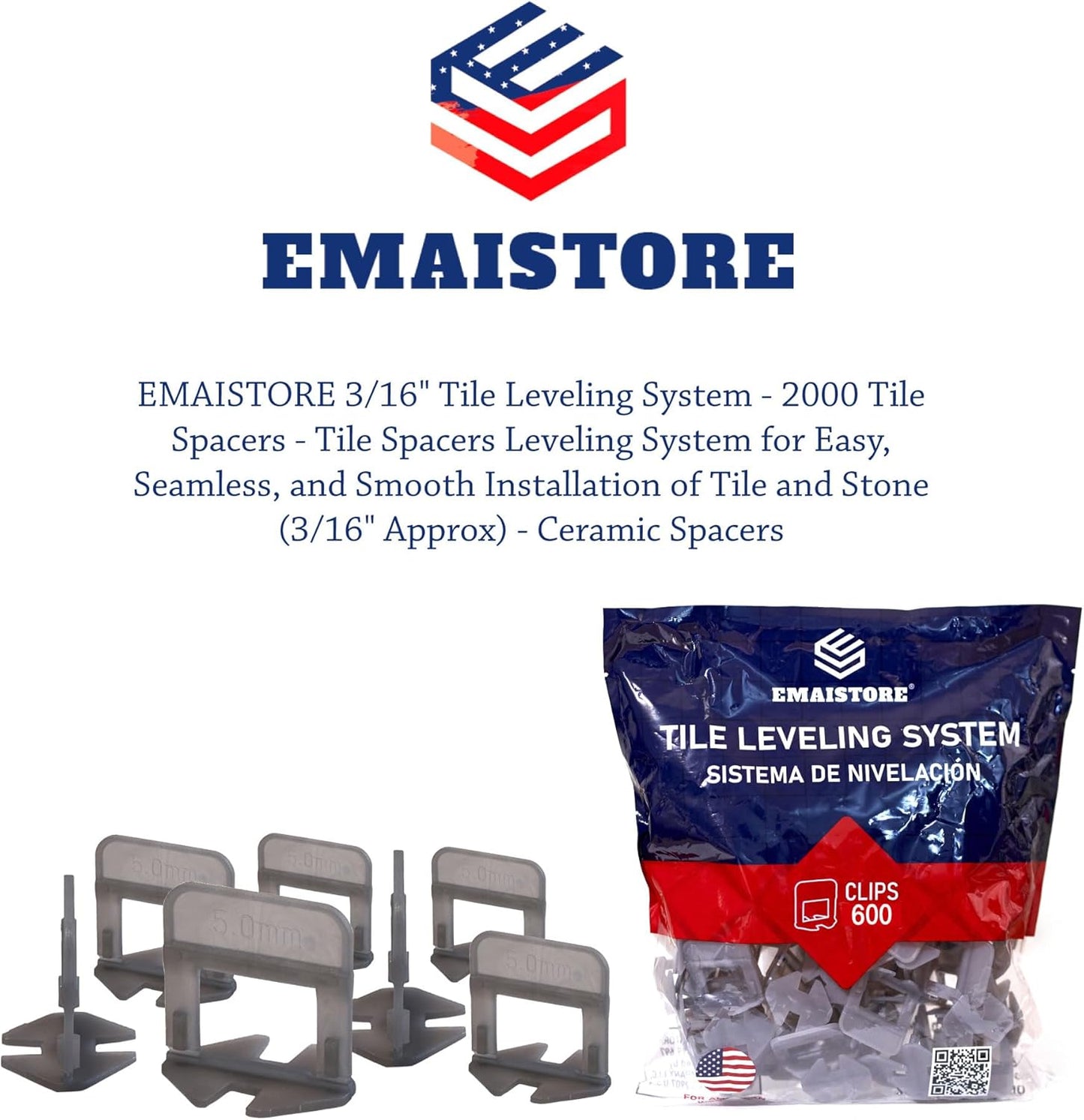 Tile Leveling System (3/16 Inch) – 600 Tile Spacers – Compatible with Most Wedges for Smooth, Seamless Floor & Wall Tile Installation – 5mm Ceramic & Stone Spacers